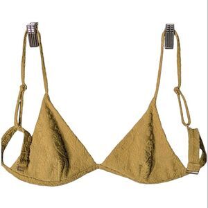 Free People Rhythm Paisley Bralette  Mustard Yellow Chenille Bikini Top Size 36B